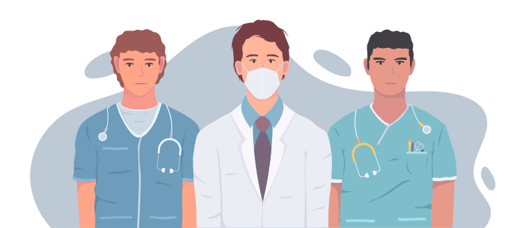 Ilustración de médicos de distintas especialidades