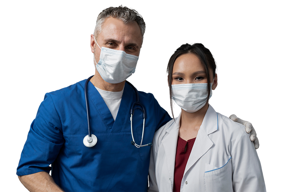 Médicos abrazados